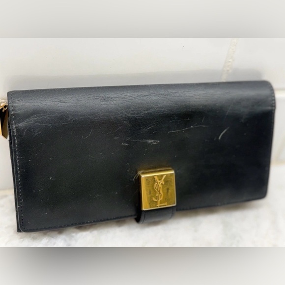 YVES SAINT LAURENT Vintage Black Leather Long Bifold Wallet/Clutch - Picture 3 of 16